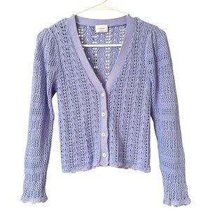 Aritzia Splendour Cropped Knit Cardigan in Lavender 100% Cotton Size XS